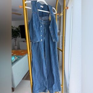 Sage Blue Denim Flare Jeans and Vest Set